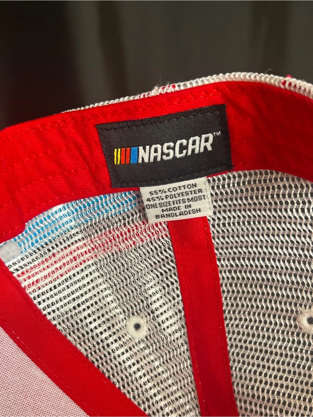 Three Stripe Daytona 500 Nascar Red and White Mesh Racing Trucker SnapBack Hat